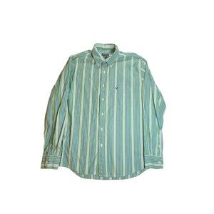 American Eagle Outfitters Mens Long Sleeve Button‎ Down Green Striped Shirt- MED